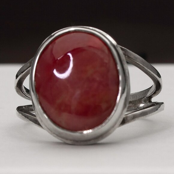 Natural Red Rhodonite Ring, Natural Rounded Rhodonite Sterling Silver Size 7 - Picture 1 of 5